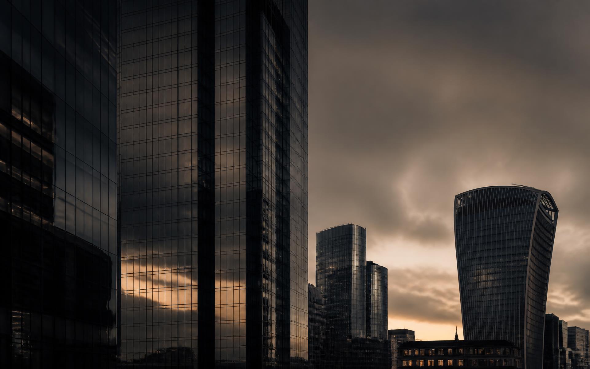 London financial district architecture at dusk